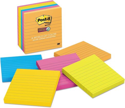 Post-it 6756SSUC Super Sticky Notes، مسطر، 90 ش/وسادة، 4 بوصة × 4 بوصة، 6/PK، ريوديجانيرو in Kuwait