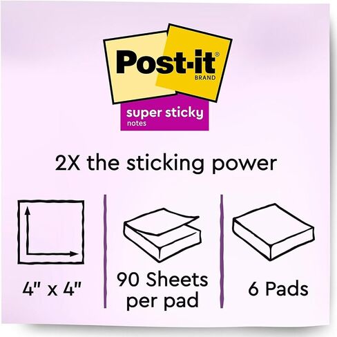 Post-it 6756SSUC Super Sticky Notes، مسطر، 90 ش/وسادة، 4 بوصة × 4 بوصة، 6/PK، ريوديجانيرو in Kuwait