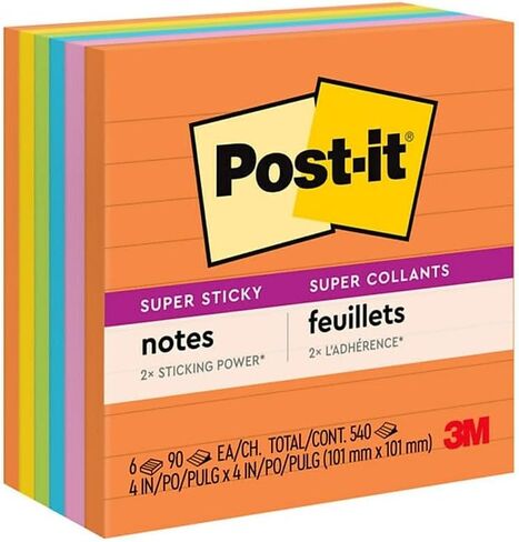 Post-it 6756SSUC Super Sticky Notes، مسطر، 90 ش/وسادة، 4 بوصة × 4 بوصة، 6/PK، ريوديجانيرو in Kuwait
