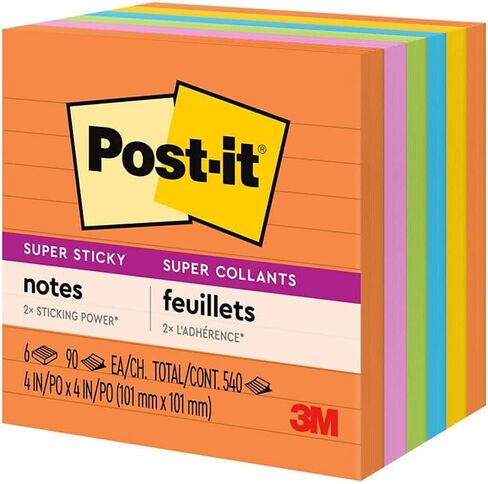 Post-it 6756SSUC Super Sticky Notes، مسطر، 90 ش/وسادة، 4 بوصة × 4 بوصة، 6/PK، ريوديجانيرو in Kuwait