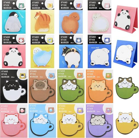 16 Pads Creative Sticky Notes, Cute Animal Note Book Set, Note Paper Tearable Small Book Memo Sticky Notes Book Tabs, Writable and Pasteable Note for School, Office in Kuwait