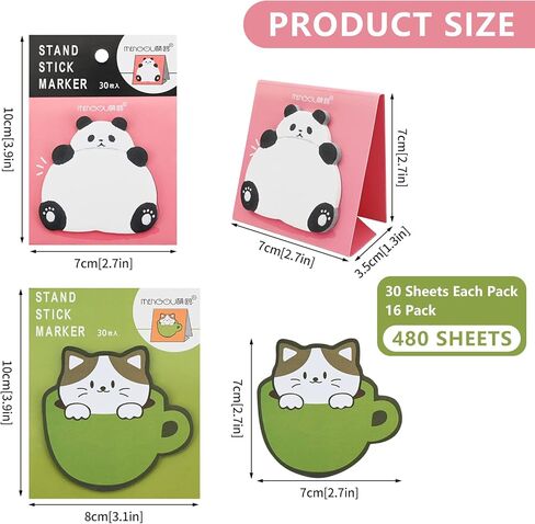 16 Pads Creative Sticky Notes, Cute Animal Note Book Set, Note Paper Tearable Small Book Memo Sticky Notes Book Tabs, Writable and Pasteable Note for School, Office in Kuwait