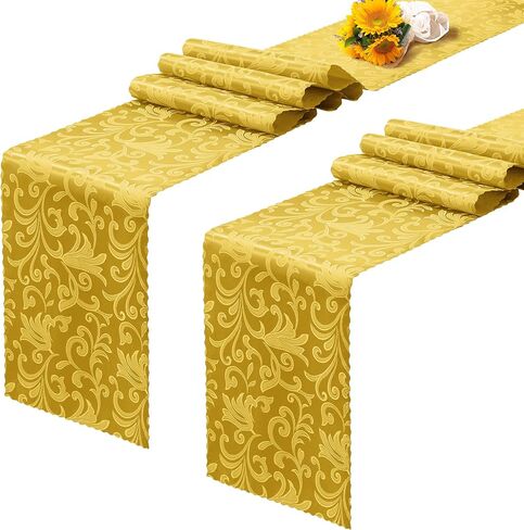 RUDONG M 2 Pack Black Satin Table Runners 12 x 108 Inch, Long Silky Damask Table Runner Decor, Bright Smooth Jacquard Dining Table Runners for Weddings, Banquet, Parties Dinner Decoration in Saudi Arabia