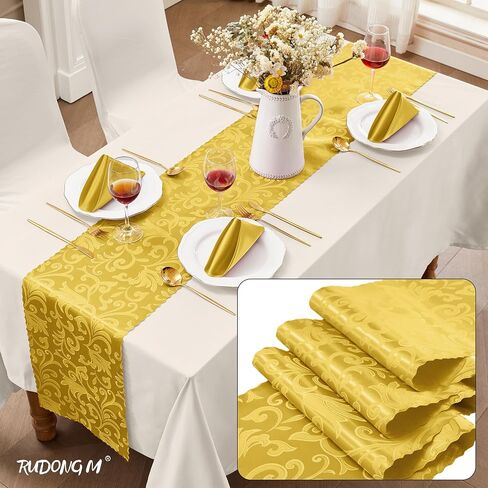 RUDONG M 2 Pack Black Satin Table Runners 12 x 108 Inch, Long Silky Damask Table Runner Decor, Bright Smooth Jacquard Dining Table Runners for Weddings, Banquet, Parties Dinner Decoration in Saudi Arabia