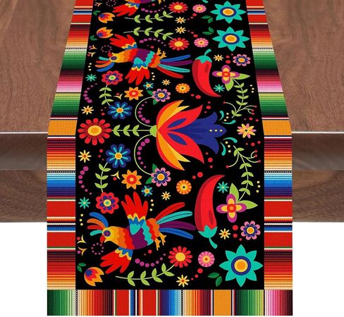 Linen Mexican Fiesta Table Runner Decoration 72×13inch Long Cinco De Mayo Dia De Los Muertos Runners Farmhouse Rustic Runner Day of The Dead Decor and Supplies for Kitchen Dining Home Table Decoration in Saudi Arabia
