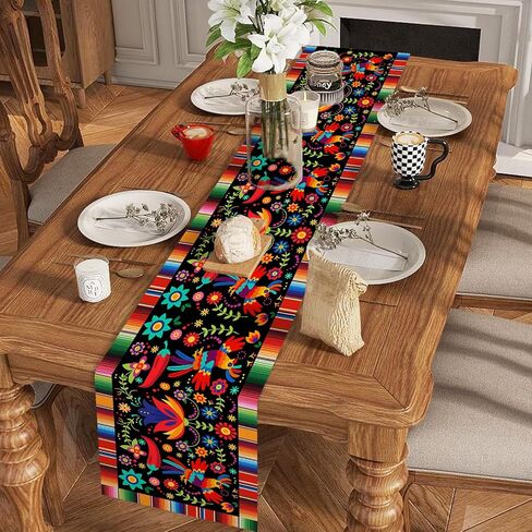 Linen Mexican Fiesta Table Runner Decoration 72×13inch Long Cinco De Mayo Dia De Los Muertos Runners Farmhouse Rustic Runner Day of The Dead Decor and Supplies for Kitchen Dining Home Table Decoration in Saudi Arabia