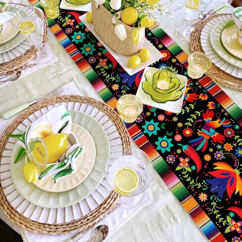 Linen Mexican Fiesta Table Runner Decoration 72×13inch Long Cinco De Mayo Dia De Los Muertos Runners Farmhouse Rustic Runner Day of The Dead Decor and Supplies for Kitchen Dining Home Table Decoration in Saudi Arabia