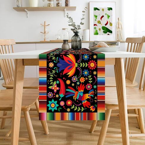 Linen Mexican Fiesta Table Runner Decoration 72×13inch Long Cinco De Mayo Dia De Los Muertos Runners Farmhouse Rustic Runner Day of The Dead Decor and Supplies for Kitchen Dining Home Table Decoration in Saudi Arabia