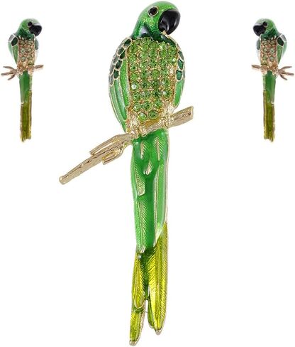 Alilang Painted Crystal Rhinestone Perch Parrot Pin Brooch Earring Set in Saudi Arabia