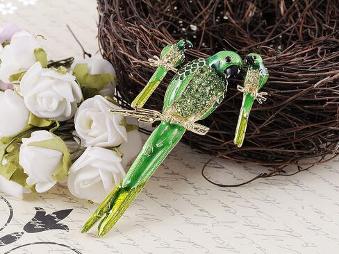 Alilang Painted Crystal Rhinestone Perch Parrot Pin Brooch Earring Set in Saudi Arabia