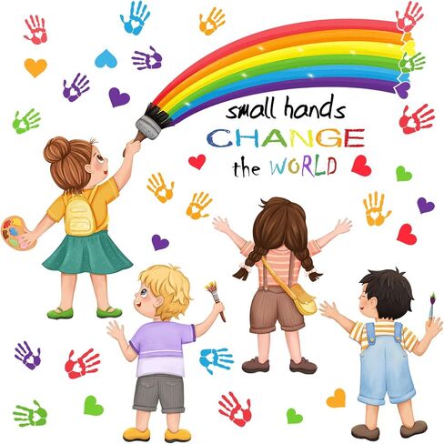 2Pcs Rainbow Wall Decals, Wall Stickers for Kids Inspirational Quotes Small Hands Change The World Playroom School Classroom Nursery Preschool Wall Stickers Girls Bedroom Wall Stickers Decor in Saudi Arabia