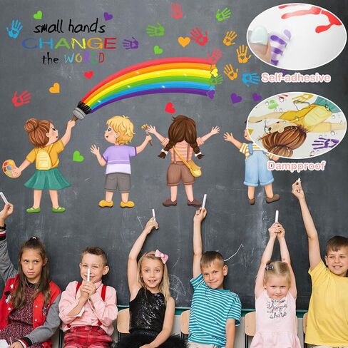 2Pcs Rainbow Wall Decals, Wall Stickers for Kids Inspirational Quotes Small Hands Change The World Playroom School Classroom Nursery Preschool Wall Stickers Girls Bedroom Wall Stickers Decor in Saudi Arabia