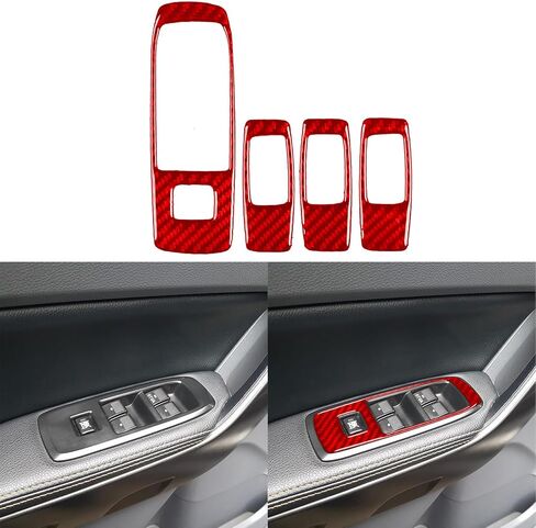 NVCNX Real Premium Carbon Fiber Compatible with Ford Ranger 2019 2020 2021 2022 2023 XLT Lariat XL Car Center Console Cup Holder Cover Trim Interior Accessories Red in Saudi Arabia