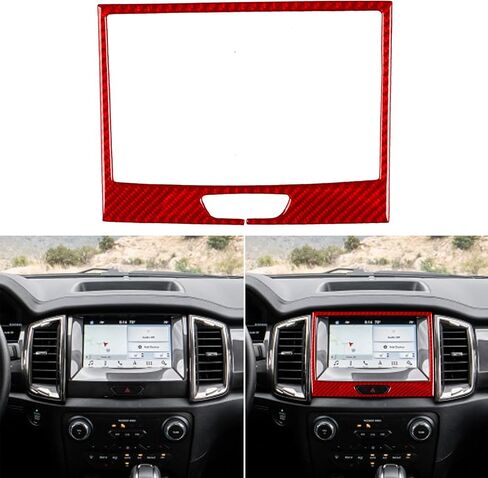 NVCNX Real Premium Carbon Fiber Compatible with Ford Ranger 2019 2020 2021 2022 2023 XLT Lariat XL Car Center Console Cup Holder Cover Trim Interior Accessories Red in Saudi Arabia