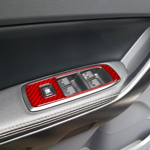 NVCNX Real Premium Carbon Fiber Compatible with Ford Ranger 2019 2020 2021 2022 2023 XLT Lariat XL Car Center Console Cup Holder Cover Trim Interior Accessories Red in Saudi Arabia