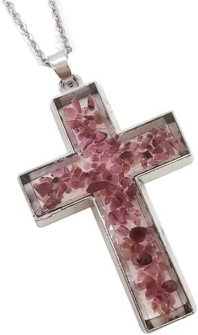 Silver Cross Necklaces for Women-Pressed Flower Cross Pendant Christian Jewelry Necklace Gifts for Women Mother Girls Friends Sister in Saudi Arabia