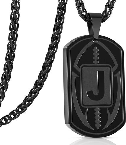 Football Letter A-Z Initial Necklace Dog Tag for Men Son Boys Boyfriend Athletes Sports Stainless Steel Pendant Chain Jewelry Gifts 24 Inch in Saudi Arabia