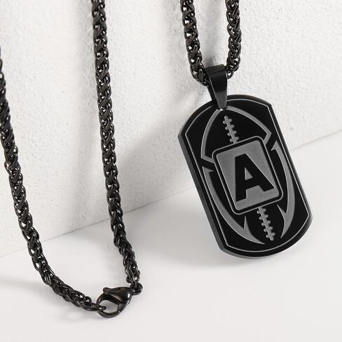 Football Letter A-Z Initial Necklace Dog Tag for Men Son Boys Boyfriend Athletes Sports Stainless Steel Pendant Chain Jewelry Gifts 24 Inch in Saudi Arabia