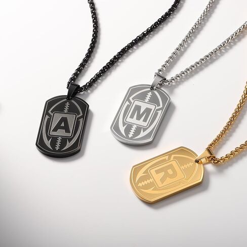 Football Letter A-Z Initial Necklace Dog Tag for Men Son Boys Boyfriend Athletes Sports Stainless Steel Pendant Chain Jewelry Gifts 24 Inch in Saudi Arabia