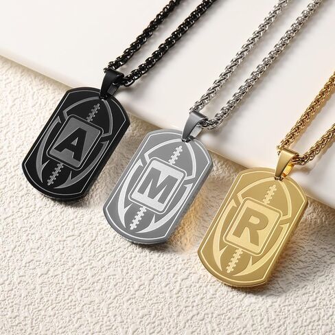Football Letter A-Z Initial Necklace Dog Tag for Men Son Boys Boyfriend Athletes Sports Stainless Steel Pendant Chain Jewelry Gifts 24 Inch in Saudi Arabia