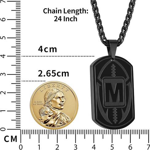 Football Letter A-Z Initial Necklace Dog Tag for Men Son Boys Boyfriend Athletes Sports Stainless Steel Pendant Chain Jewelry Gifts 24 Inch in Saudi Arabia