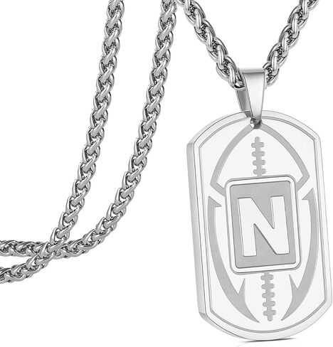 Football Letter A-Z Initial Necklace Dog Tag for Men Son Boys Boyfriend Athletes Sports Stainless Steel Pendant Chain Jewelry Gifts 24 Inch in Saudi Arabia