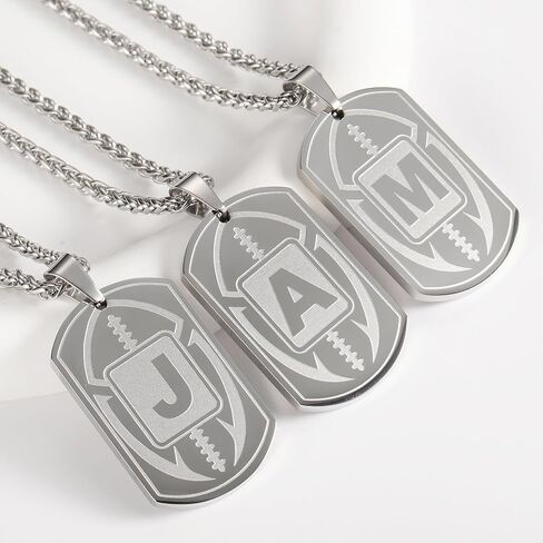 Football Letter A-Z Initial Necklace Dog Tag for Men Son Boys Boyfriend Athletes Sports Stainless Steel Pendant Chain Jewelry Gifts 24 Inch in Saudi Arabia