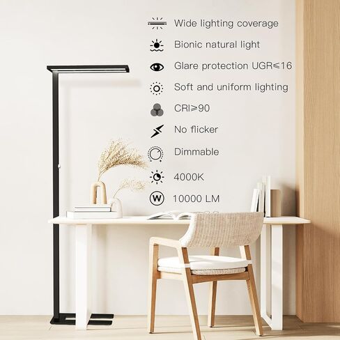 STERREN Eye-Care Led Floor Lamp,76" Tall Office Floor Lamp, 100W Black Modern Free-Standing Lamp,10500LM Bright Reading Lamp for Study Room,Living Room,Meeting Room,4000K in Saudi Arabia
