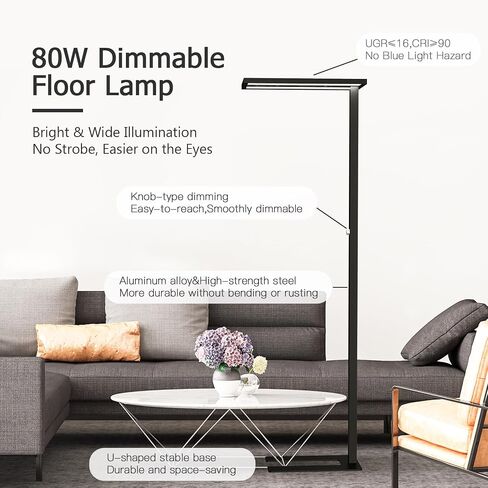 STERREN Eye-Care Led Floor Lamp,76" Tall Office Floor Lamp, 100W Black Modern Free-Standing Lamp,10500LM Bright Reading Lamp for Study Room,Living Room,Meeting Room,4000K in Saudi Arabia
