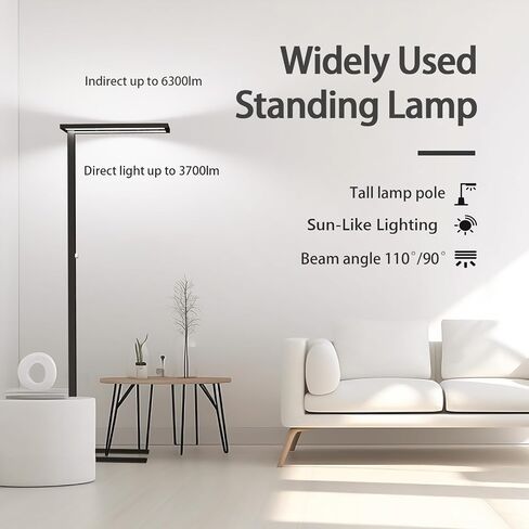 STERREN Eye-Care Led Floor Lamp,76" Tall Office Floor Lamp, 100W Black Modern Free-Standing Lamp,10500LM Bright Reading Lamp for Study Room,Living Room,Meeting Room,4000K in Saudi Arabia