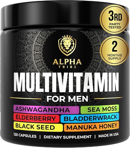 Multivitamin for Men with Sea Moss, Black Seed Oil, Ashwagandha, Turmeric Bladderwrack, Burdock,Vitamin C, Elderberry, Manuka, Yellow Dock | Daily Men's Vitamins and Minerals supplement in Saudi Arabia