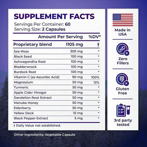 Multivitamin for Men with Sea Moss, Black Seed Oil, Ashwagandha, Turmeric Bladderwrack, Burdock,Vitamin C, Elderberry, Manuka, Yellow Dock | Daily Men's Vitamins and Minerals supplement in Saudi Arabia
