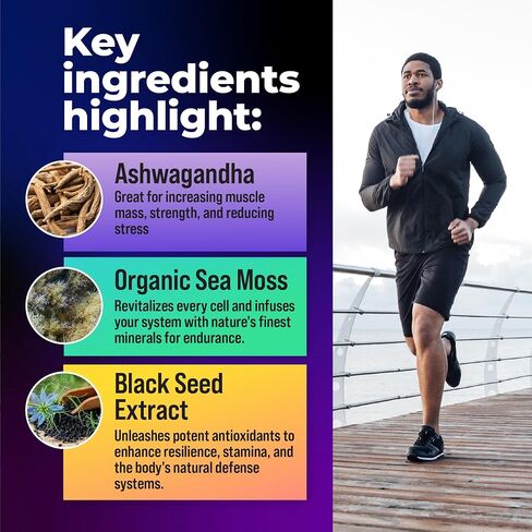 Multivitamin for Men with Sea Moss, Black Seed Oil, Ashwagandha, Turmeric Bladderwrack, Burdock,Vitamin C, Elderberry, Manuka, Yellow Dock | Daily Men's Vitamins and Minerals supplement in Saudi Arabia