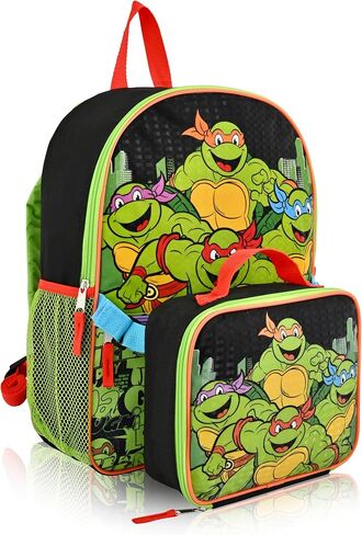 حقيبة ظهر Teenage Mutant Ninja Turtles مع صندوق غداء للأولاد | حقيبة غداء معزولة للأولاد والبنات والأطفال الصغار | حقيبة ظهر Teenage Mutant Ninja Turtles باللون الأخضر للمدرسة وصندوق غداء قابل لإعادة الاستخدام in Kuwait