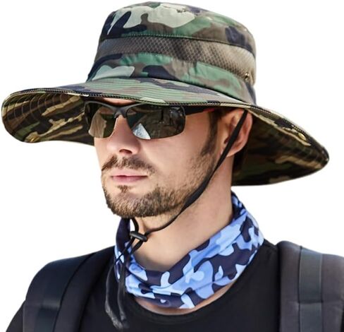 قبعات الشمس للرجال والنساء قبعة بحافة UPF 50+ Boonie قبعة قابلة للطي للأشعة فوق البنفسجية حماية المشي لمسافات طويلة على الشاطئ قبعة سفاري لصيد الأسماك in Kuwait