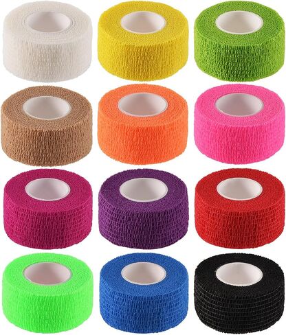 12 Pieces Self Adhesive Bandage Tape Stretch Self Adherent Cohesive Toe Tape Buddy Tape for Sports, Wrist, Ankle, First Aid, 5 Yards Each (12 Colors, 1 Inch) in Saudi Arabia