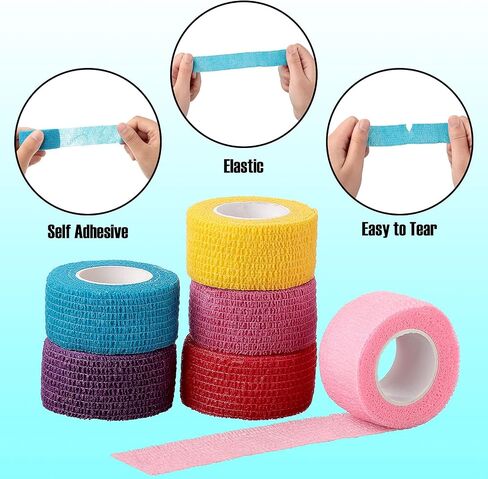 12 Pieces Self Adhesive Bandage Tape Stretch Self Adherent Cohesive Toe Tape Buddy Tape for Sports, Wrist, Ankle, First Aid, 5 Yards Each (12 Colors, 1 Inch) in Saudi Arabia
