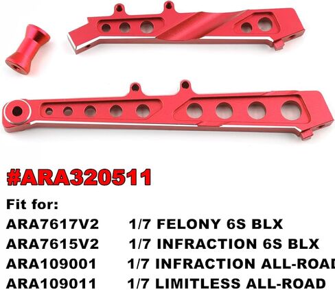 Aluminum Front Rear Chassis Brace Upgrades Part for ARRMA 1/7 Infraction 6S,Limitless All-Road, Felony 6S BLX #ARA320511 (red) in Saudi Arabia
