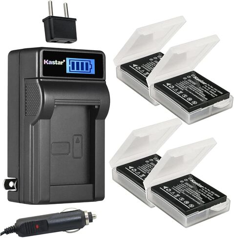 بطارية Kastar 4 عبوات CGA-S005 وشاحن تيار متردد LCD متوافق مع كاميرات باناسونيك لوميكس DMC- LX1، لوميكس DMC- LX2، لوميكس DMC- LX3، لوميكس DMC- FS1، لوميكس DMC- FS2، لوميكس DMC- FX01، كاميرات لوميكس DMC- FX07 in Saudi Arabia