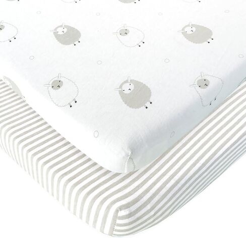 Bassinet Fitted Sheets Compatible with Halo, Fisher Price, Delta, Graco – Fits Perfectly on 15 x 33 Inch Oval, Rectangular Mattress Pad – Snuggly Soft Jersey Cotton – Grey Dots, Chevron – 2 Pack in Saudi Arabia