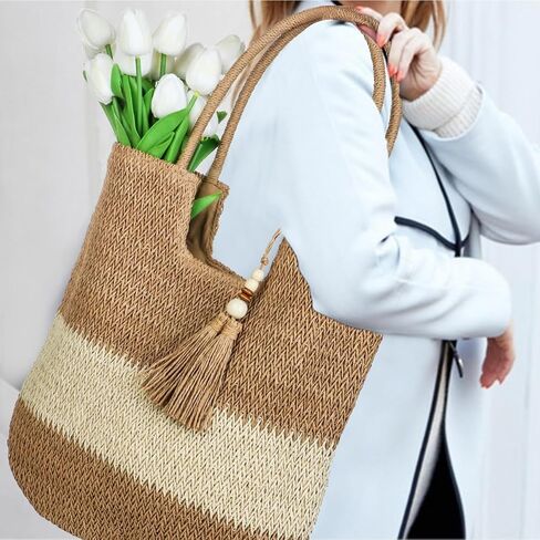 Large Straw Beach Bag for Women Summer Woven Tote Bag Shoulder Handbags Beach Bag Crochet Rattan Purses for Vacation in Saudi Arabia