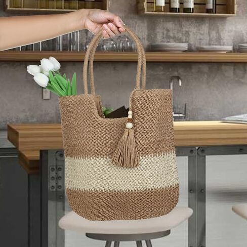 Large Straw Beach Bag for Women Summer Woven Tote Bag Shoulder Handbags Beach Bag Crochet Rattan Purses for Vacation in Saudi Arabia