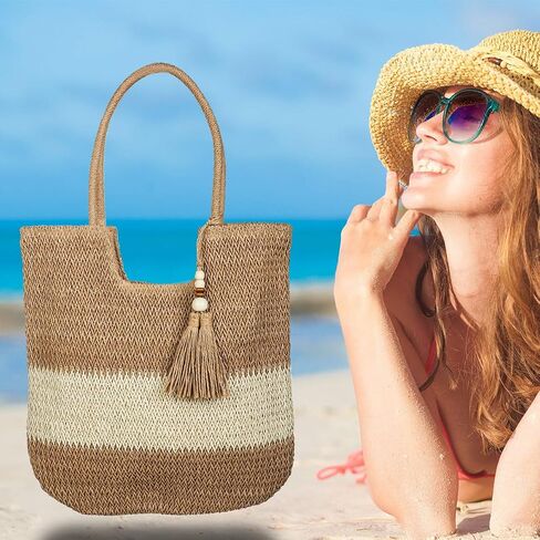 Large Straw Beach Bag for Women Summer Woven Tote Bag Shoulder Handbags Beach Bag Crochet Rattan Purses for Vacation in Saudi Arabia