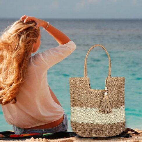 Large Straw Beach Bag for Women Summer Woven Tote Bag Shoulder Handbags Beach Bag Crochet Rattan Purses for Vacation in Saudi Arabia
