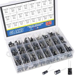 Glarks 545Pcs 24 Value 10V 16V 25V 50V Metal Electrolytic Capacitors Assorted Assortment Kit Set, Lable Capacitor Range 0.1UF - 1000UF