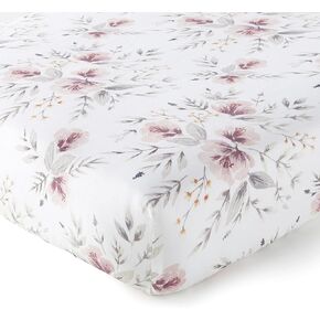 Levtex Baby - ملاءة سرير Adeline جاهزة - تناسب أسرّة الأطفال القياسية وفراش الأطفال الصغار - مجموعات كبيرة من باقات الزهور بظلال أحمر الخدود والرمادي - ملحقات غرف الأطفال - 100% قطن in Kuwait