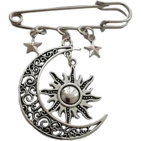 Sun Moon Pendant Brooch, Vintage Style Star Charm Dangle Pin for Man Woman, Classic Crescent Moon Jewelry Accessories