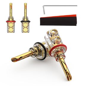 Viborg HiFi Speaker Banana Plugs, 45 Degree Angled, Screw Locking 24K Gold Plated Speaker Banana Connectors for Speaker Wire, Audio/Video Receiver, Amplifiers and Sound Systems 4PCs (Gold, UST)