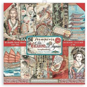 Stamperia International Stamperia-Scrapbooking Pad-Double Sided-Sir Vagabond in Japan, Mixed Colours, 6 x 6 inches