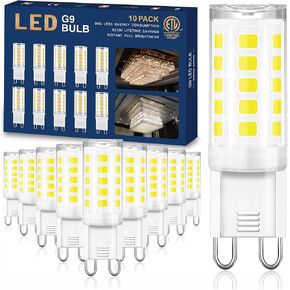winshine 10 Pack G9 LED Bulb 4W (40W Halogen Equivalent) 2700K Soft White, T4 Chandelier Light Bulbs G9 Bi Pin Ceramic Base, No-Flicker 120V AC 400 Lumen 360°Beam Angle No-Dimmable